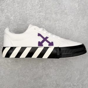 White Low Top Sneakers Purple Arrow Logo Striped Sole