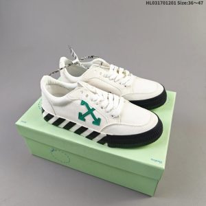Off-White Inspired White Low-Top Sneakers Green Arrow Sole