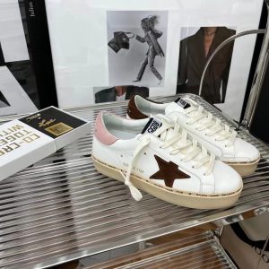 Golden Goose White Star Leather Low Top Sneakers Pink Heel