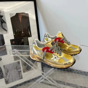 Golden Goose Gold Low Top Sneakers Red Laces