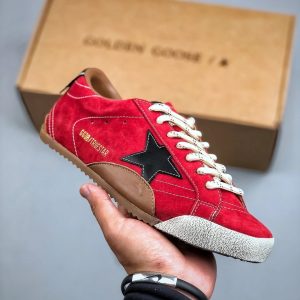 Golden Goose Red Suede Superstar Low Top Sneakers