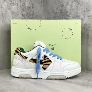 White Leather Sneakers with Blue Laces Casual Street Shoes