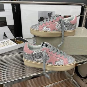 Golden Goose Silver Glitter Pink Star Low Top Sneakers