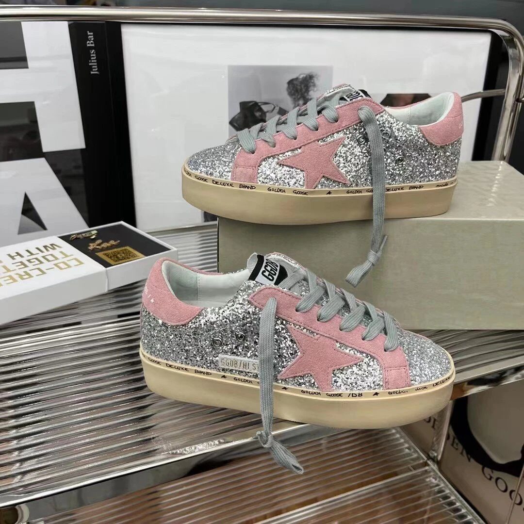 Golden Goose Silver Glitter Pink Star Low Top Sneakers - Buy at OopBuy
