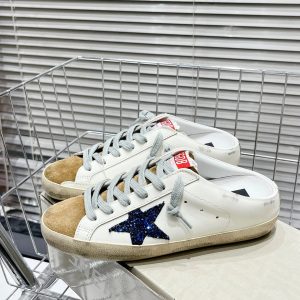 Golden Goose White Sneakers Blue Star Suede Toe