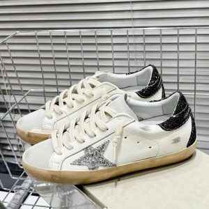 Golden Goose White Glitter Star Sneakers Black Heel