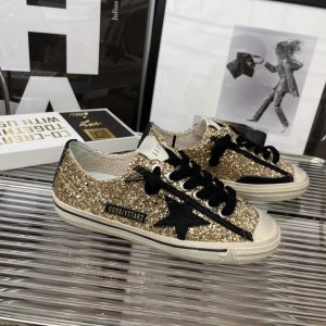 Golden Goose Gold Glitter Black Star Low Top Sneakers