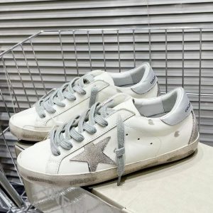 Golden Goose White Sneakers Silver Star Distressed Shoes