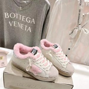 Golden Goose White Pink Fur Low Top Sneakers