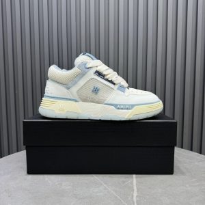 Amiri Skel Top Low Cream Blue Leather Sneakers