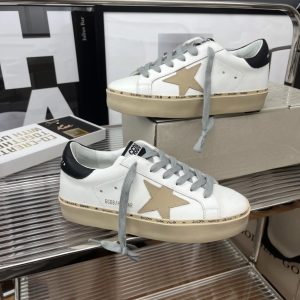 Golden Goose White Leather Platform Sneakers Beige Star