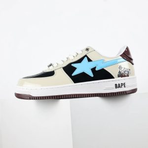 BAPE STA Low Top Cream Black Blue Star Sneakers