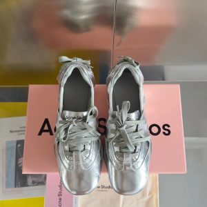 Acne Studios Silver Metallic Lace Up Sneakers