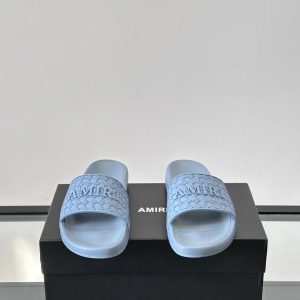 AMIRI Blue Logo Embossed Slide Sandals