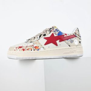 BAPE Bapesta Low Cream Red Star Graffiti Sneakers