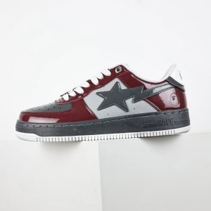 BAPE Bapesta Low Sneakers Burgundy Gray Men’s Casual Shoes