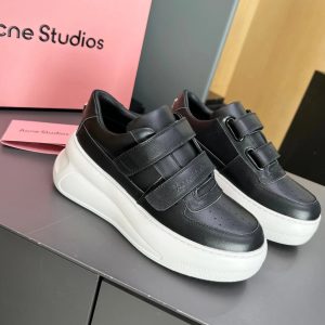 Acne Studios Black Leather Velcro Sneakers Chunky White Sole