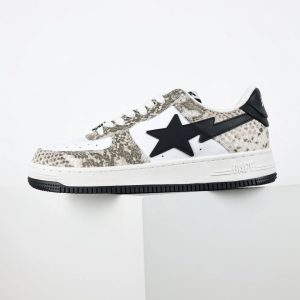 BAPESTA Low White Snakeskin Black Star Sneakers