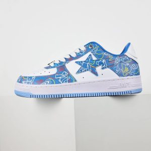 BAPE Blue Graphic Low-Top Sneakers Casual Streetwear Shoes