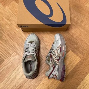 ASICS Silver Burgundy Retro Running Sneakers Shoes