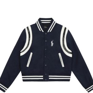 Ralph Lauren Navy Varsity Bomber Jacket Striped Trim