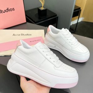 Acne Studios White Pink Platform Leather Sneakers