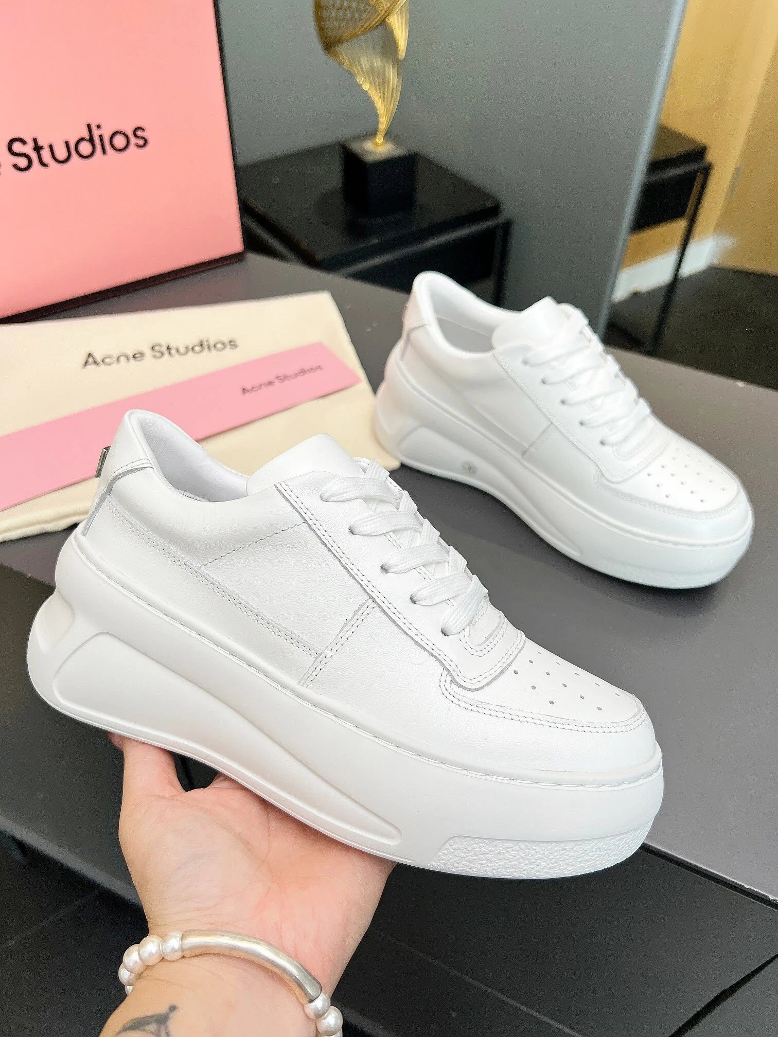 Acne Studios White Platform Leather Sneakers - Buy at OopBuy