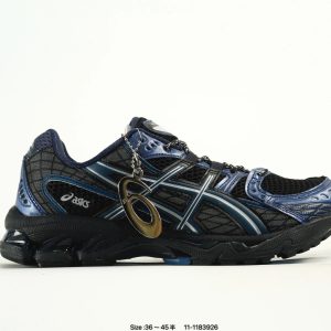 ASICS Black Blue Running Shoes Cushioned Sport Sneakers