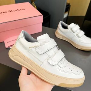 Acne Studios White Velcro Leather Platform Sneakers