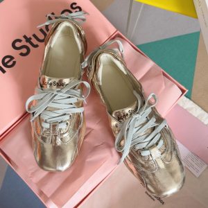 Acne Studios Metallic Silver Lace-Up Sneakers Shoes