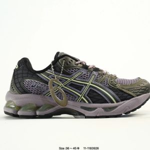 ASICS Men’s Running Shoes Black Green Cushioned Sneakers