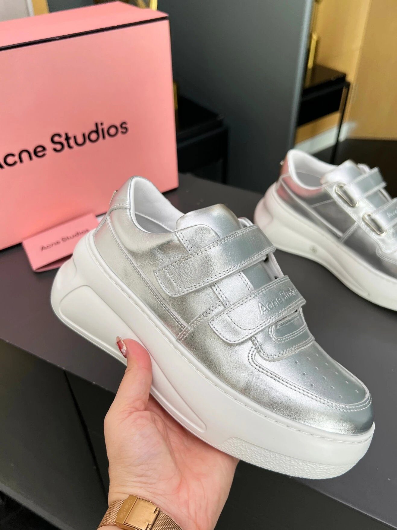Acne Studios Silver Velcro Platform Sneakers Shoes - Buy at OopBuy