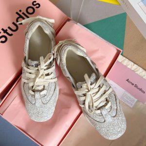 Acne Studios Crackle Leather Lace-Up Sneakers