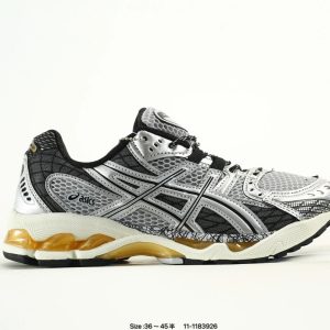 ASICS Retro Running Shoes Silver Black Yellow Sole