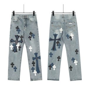 Chrome Hearts Cross Patch Light Blue Straight Leg Jeans