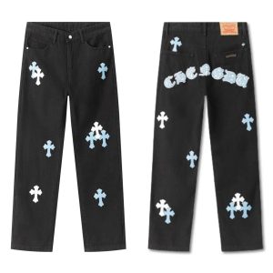 Chrome Hearts Black Cross Print Straight Leg Jeans