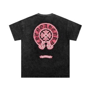 Chrome Hearts Black T-Shirt Pink Horseshoe Cross Graphic