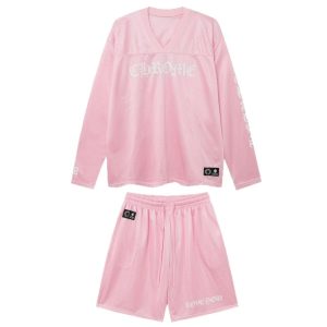 Chrome Hearts Pink Mesh Long Sleeve Shorts Set