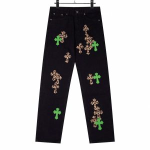 Chrome Hearts Black Jeans Pants with Cross Print
