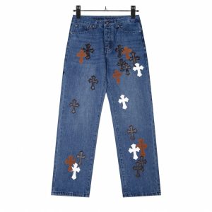 Chrome Hearts Cross Patch Blue Denim Straight Leg Pants