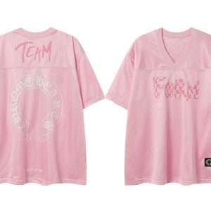 Chrome Hearts Pink Mesh Graphic Short Sleeve T-Shirt
