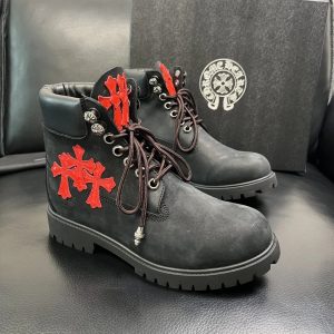 Chrome Hearts Black Leather Cross Motif Ankle Boots