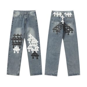 Chrome Hearts Cross Pattern Washed Straight Leg Jeans