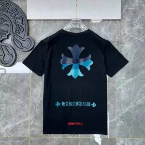 Chrome Hearts Blue Cross Graphic Black Cotton T-Shirt