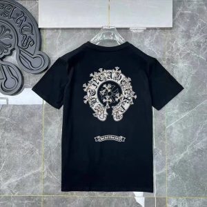 Chrome Hearts Black Floral Horseshoe Graphic T-Shirt
