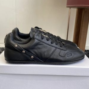 Chrome Hearts Black Leather Low Top Sneakers Silver Cross