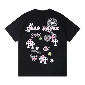 Chrome Hearts Black Graphic Cross Print Short Sleeve T-Shirt