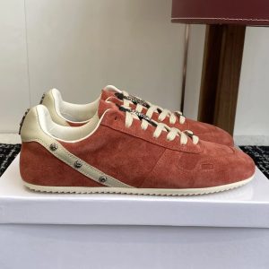 Chrome Hearts Red Suede Low Top Sneakers with Cream Stripe