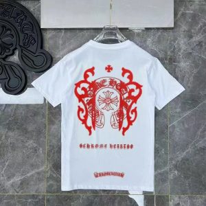 Chrome Hearts White T-Shirt Red Graphic Short Sleeve