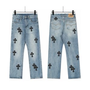 Chrome Hearts Cross Print Light Blue Denim Jeans